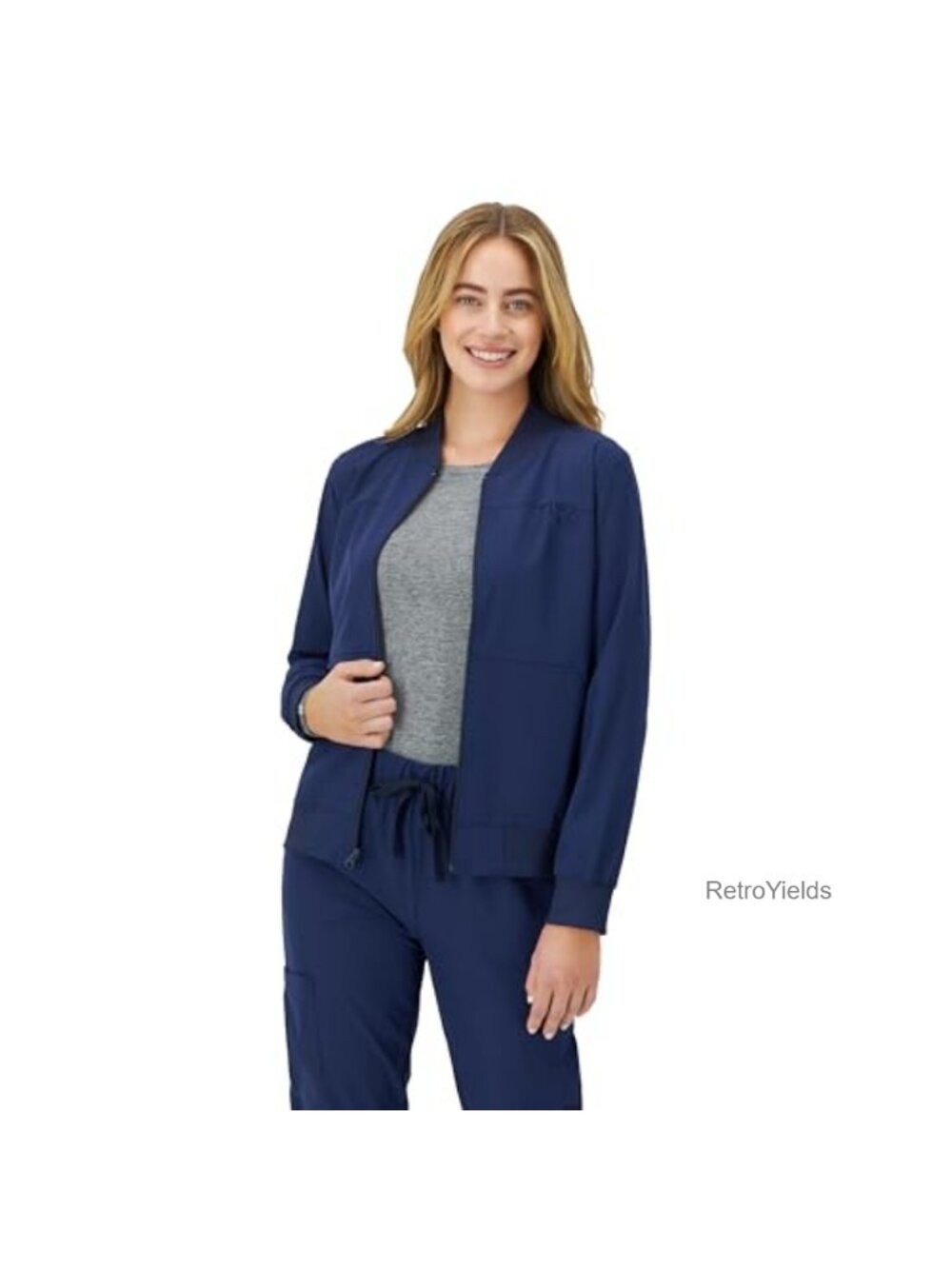 Women's Scrubs Zip-Up Bomber Jacket Slim Fit Medical Healthcare